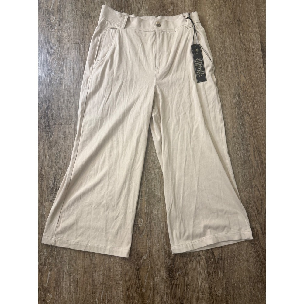 DG2 by Diane Gilman Wide Leg Crop Pants Beige Cotton Blend Size 14 NWT